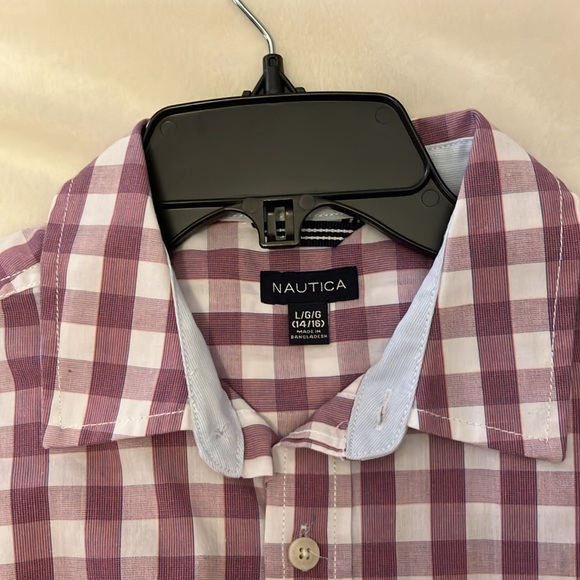 NWOT Boys 16 bundle Nautica Shortsleeve plaid top, blue long sleeve, CP pants - Picture 3 of 6